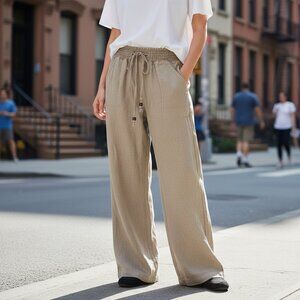 Beau Dawson Linen Blend Wide Leg Pants Elastic Waist Size S Like New
